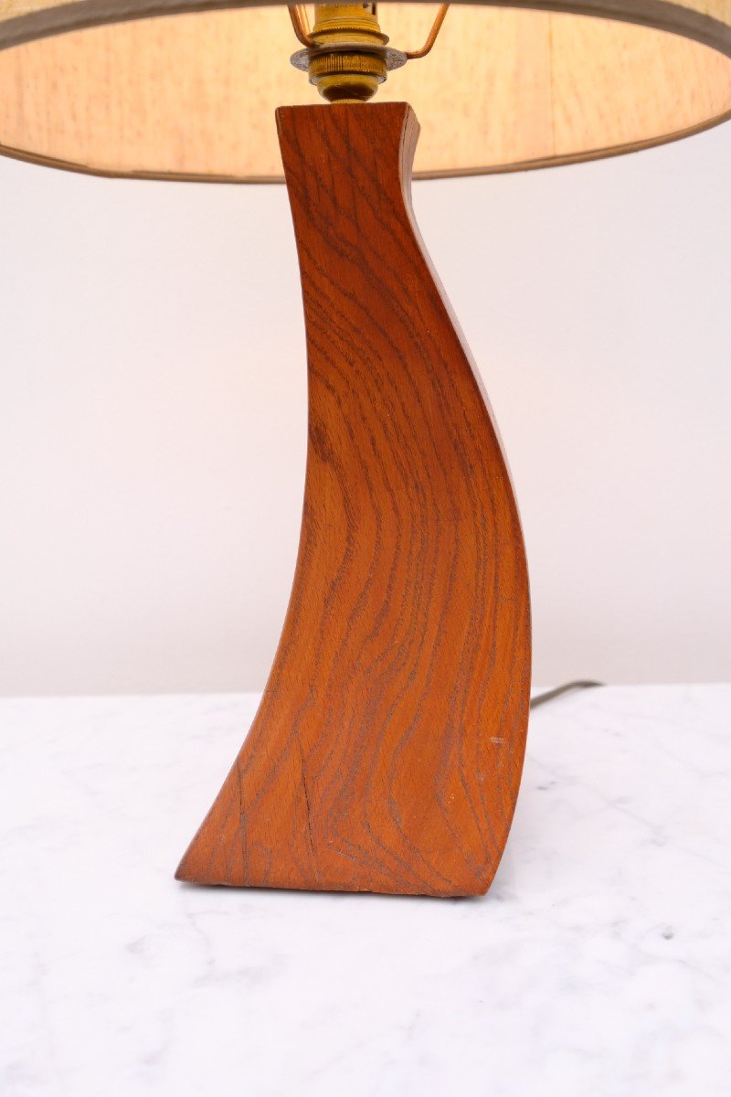 Brutalist Lamp In Solid Oak, 1950  -photo-2