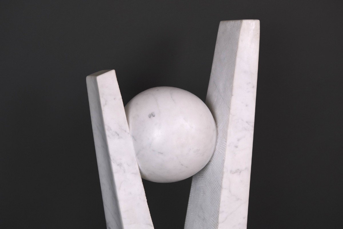 Carrara Marble And Steel Sculpture “new Europe” By Hugo Verheyen, 1980-photo-7