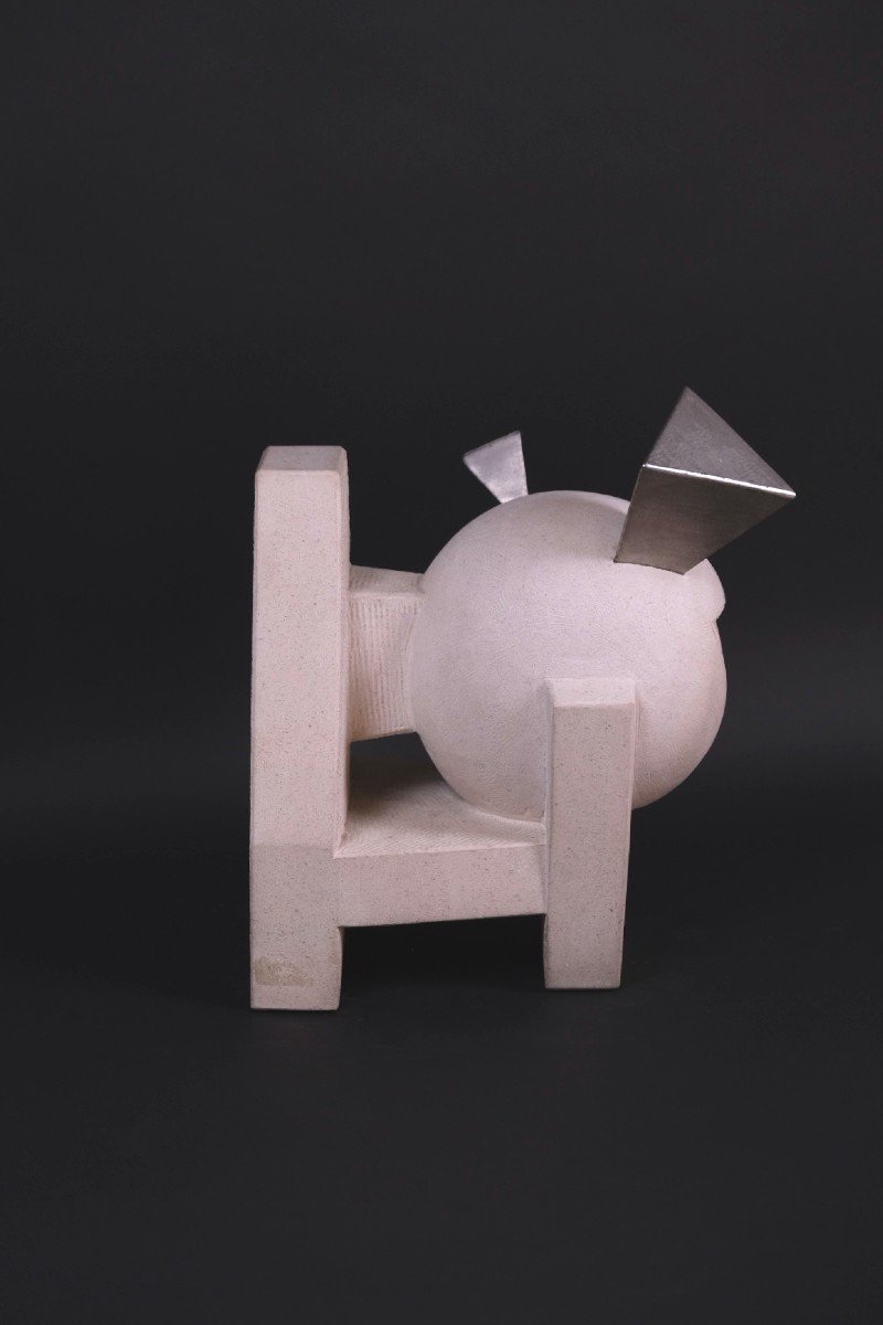 Limestone And Steel Sculpture “souvenir Douloureux” By Hugo Verheyen, 1970-photo-1