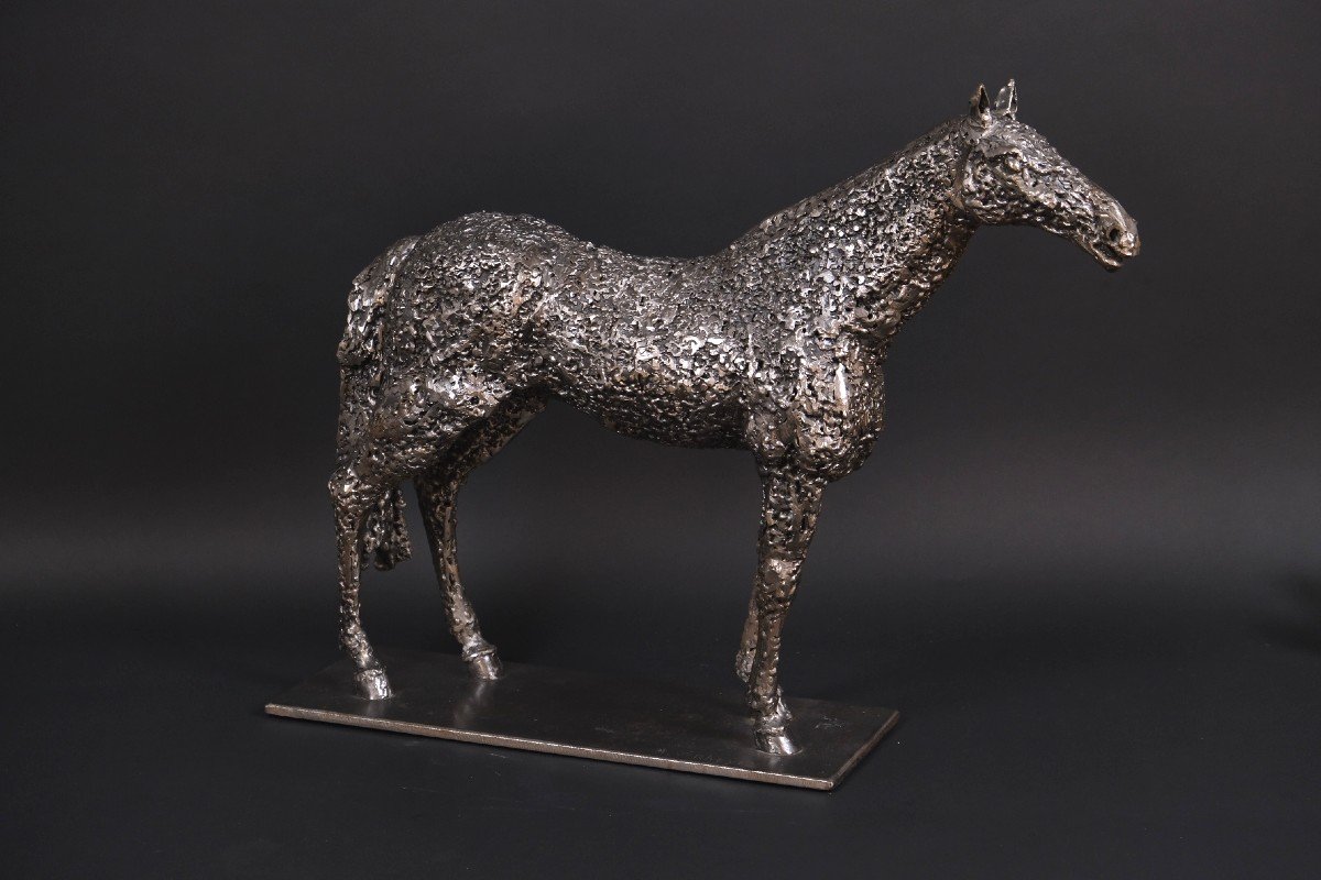 Metal Sculpture “standing Horse” By Hugo Verheyen, 1980  