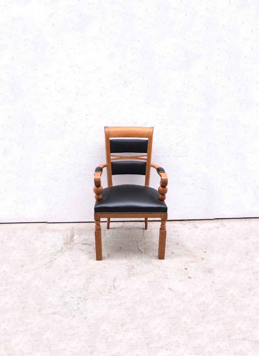 Neo Basque Style Armchair By Benjamin Gomez In Solid Oak And Leather, 1940  -photo-2