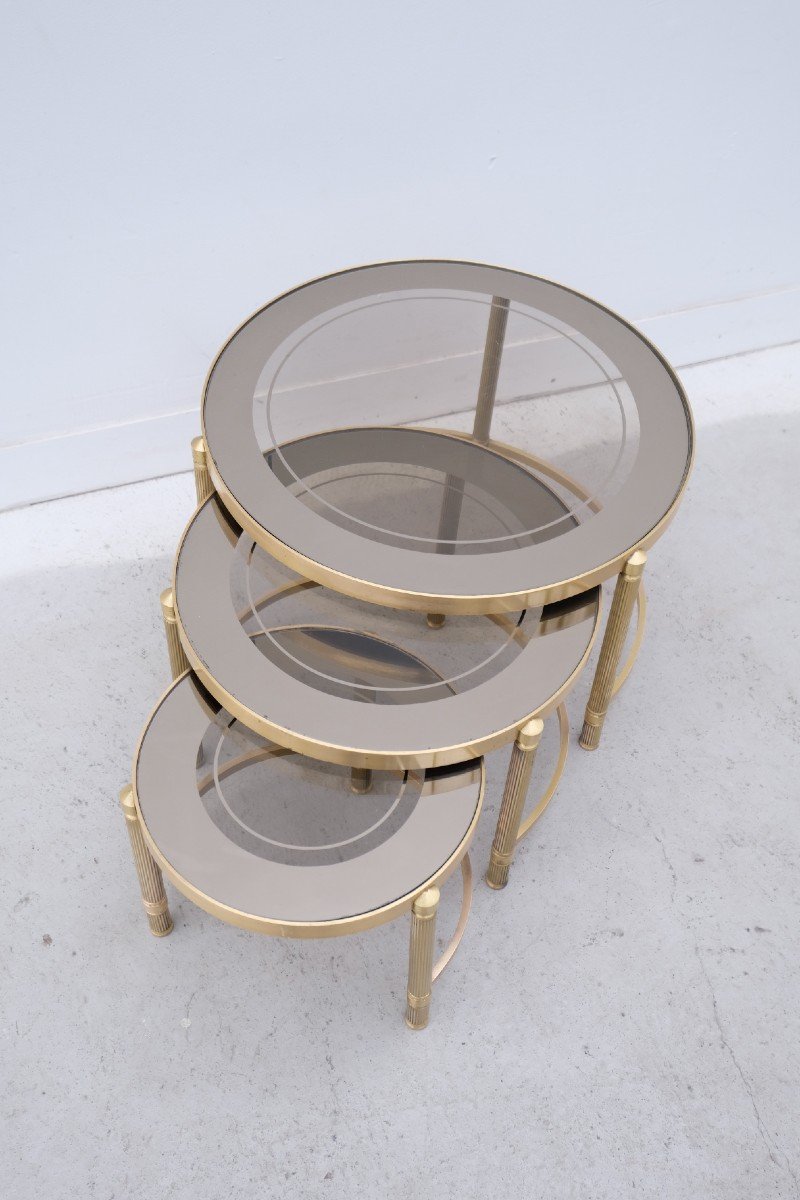 Brass And Glass Nesting Coffee Tables, 1970s  -photo-2