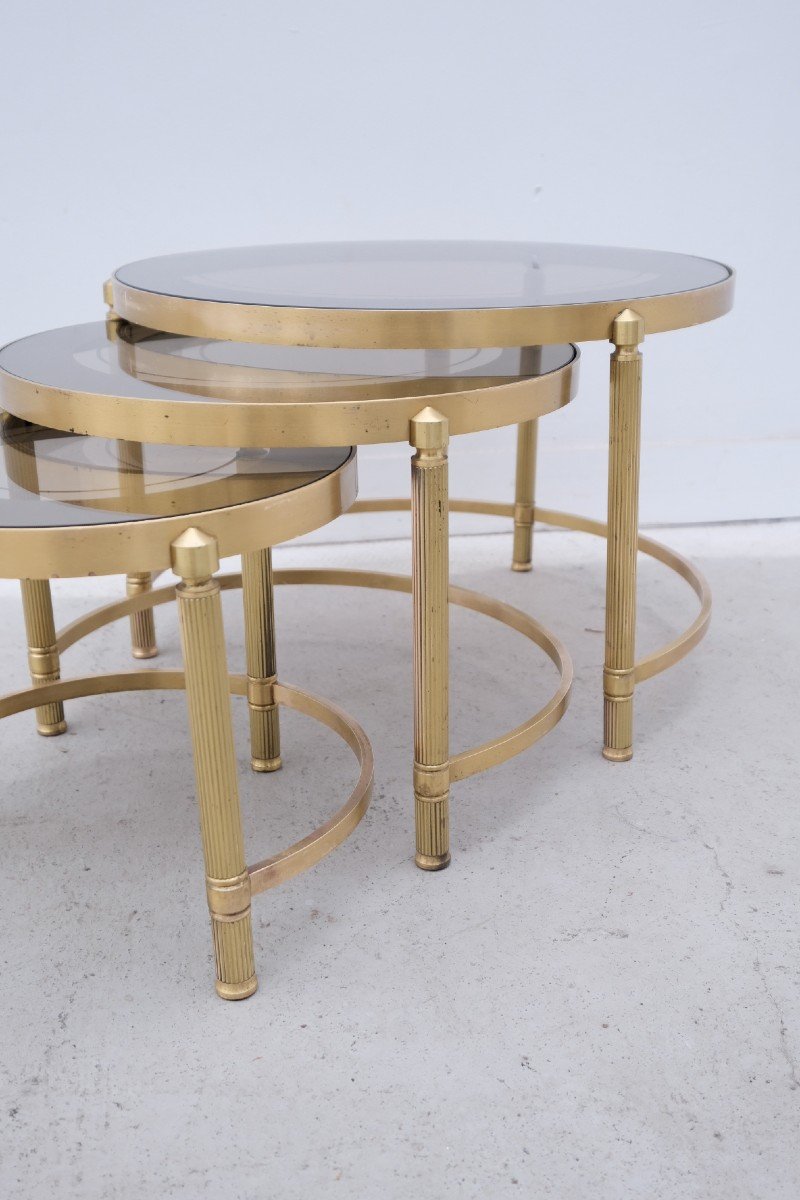 Brass And Glass Nesting Coffee Tables, 1970s  -photo-3