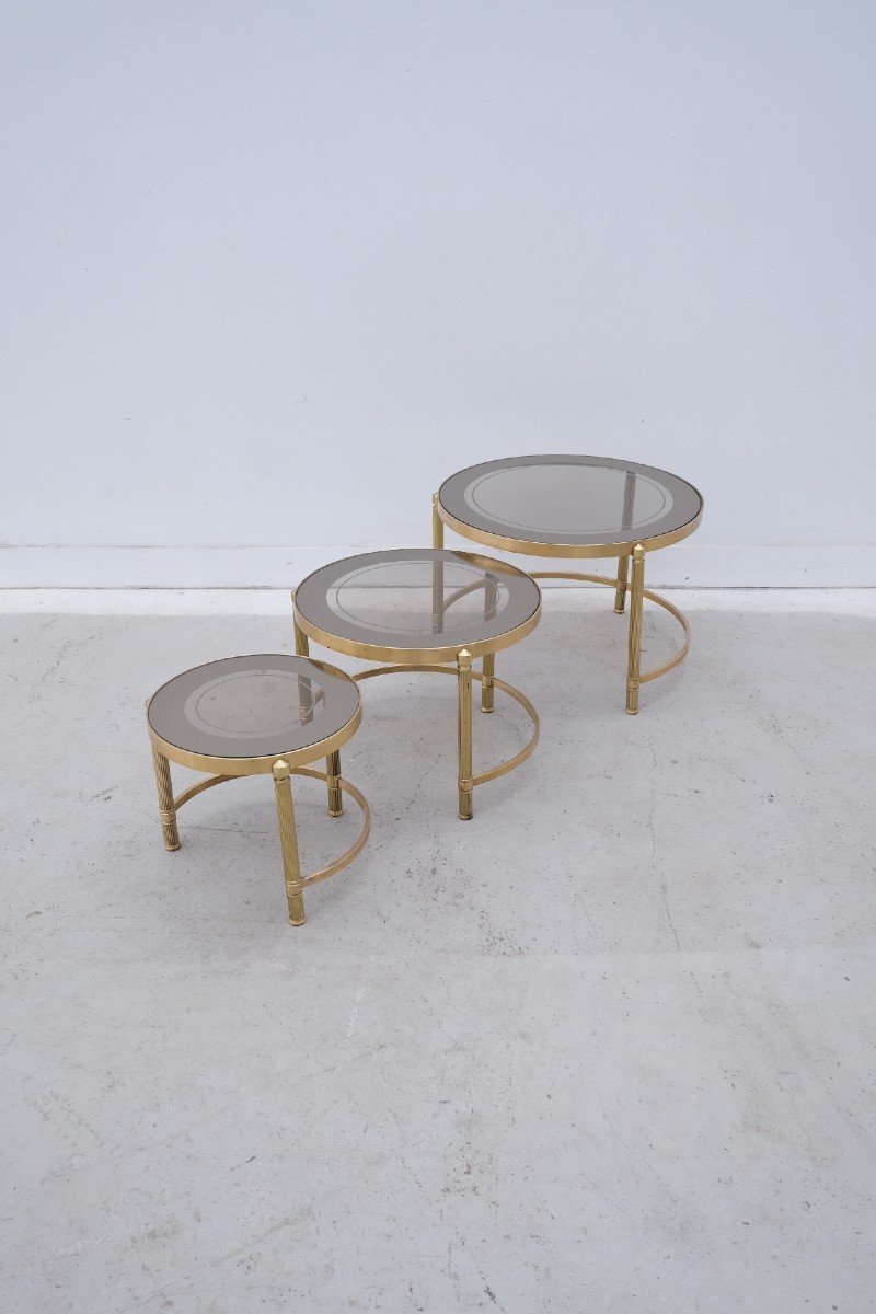 Brass And Glass Nesting Coffee Tables, 1970s  -photo-4