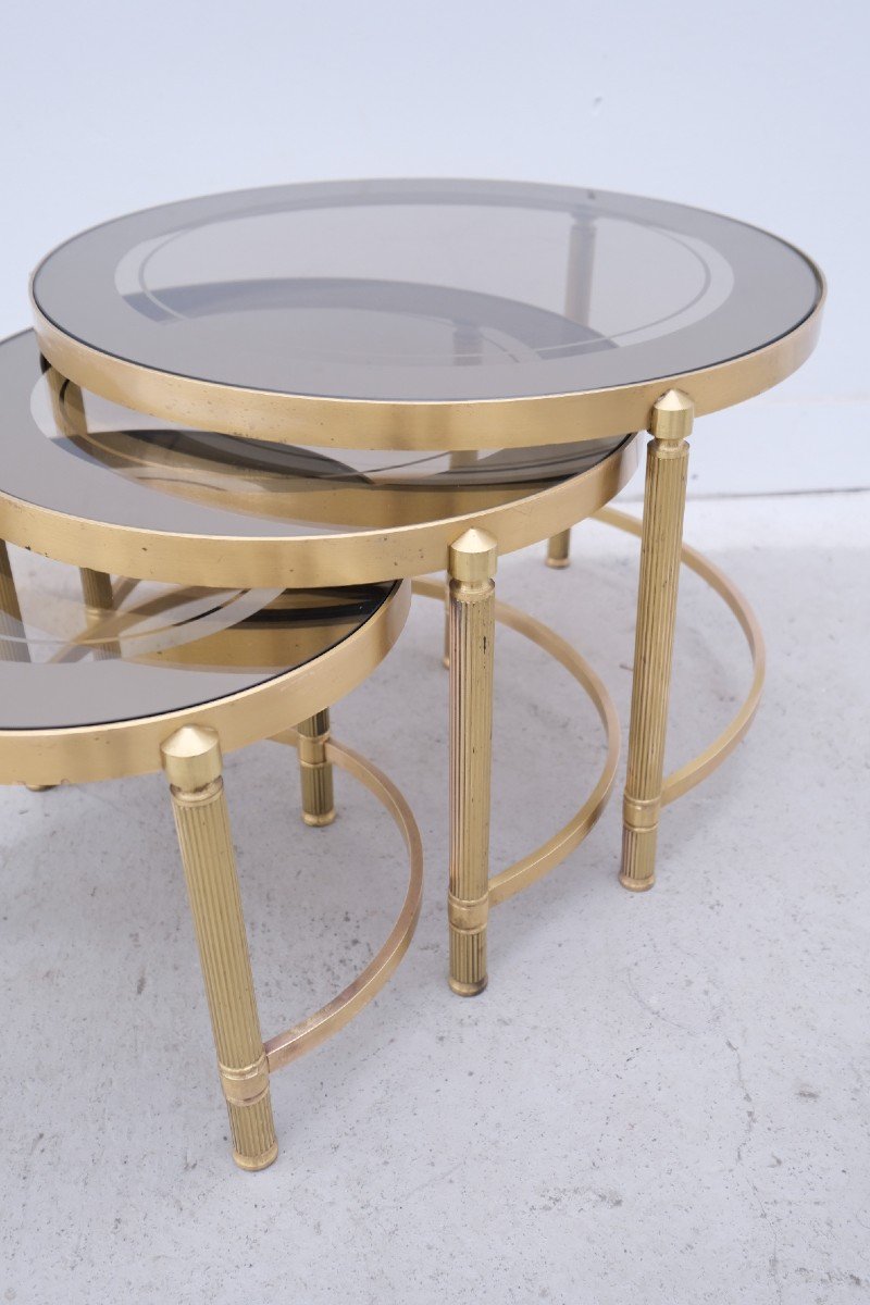 Brass And Glass Nesting Coffee Tables, 1970s  -photo-4