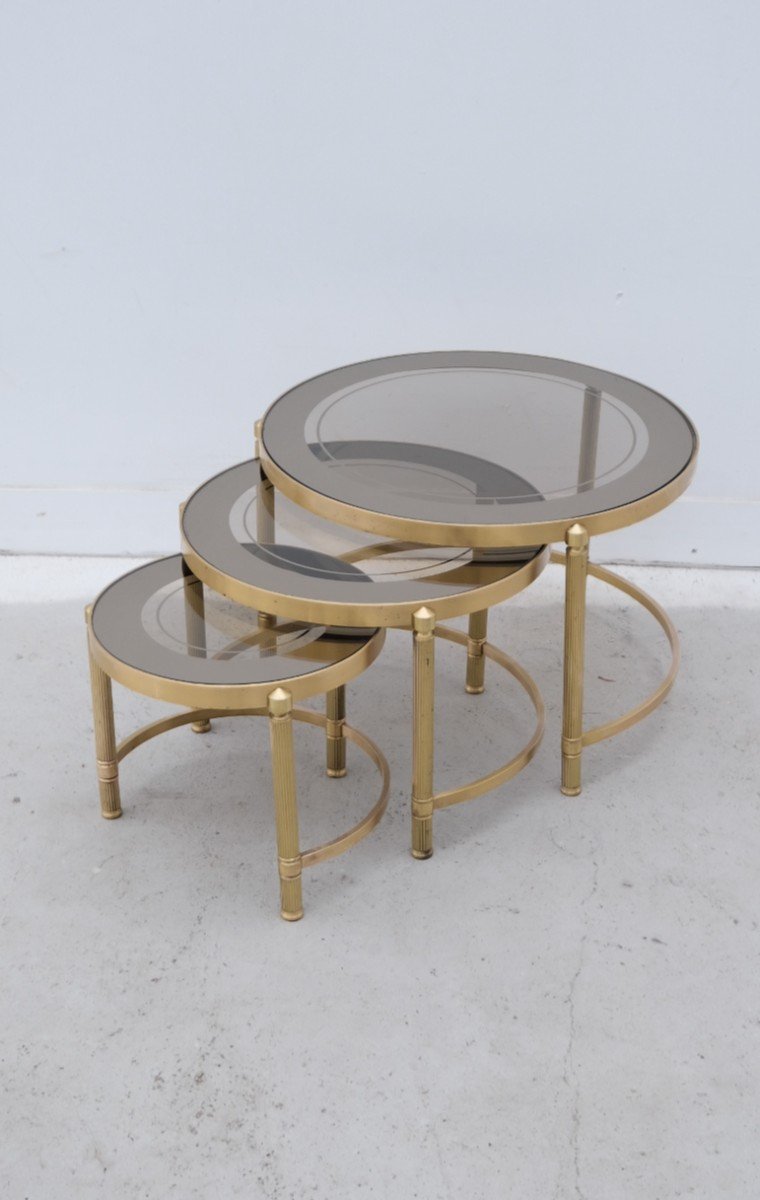 Tables Basses Gigognes En Laiton Et Verre, 1970  