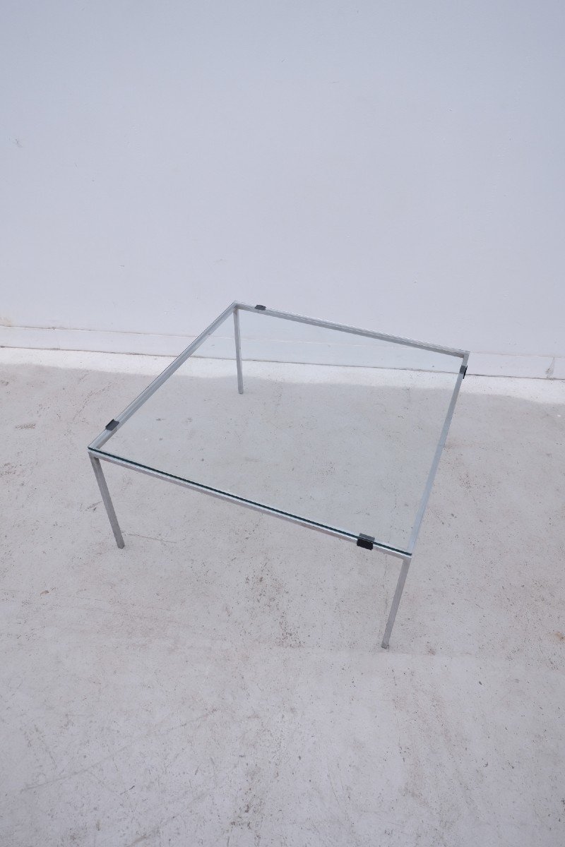 Alain Richard Coffee Table For Tv Stand In Glass And Metal, France 1950  -photo-1