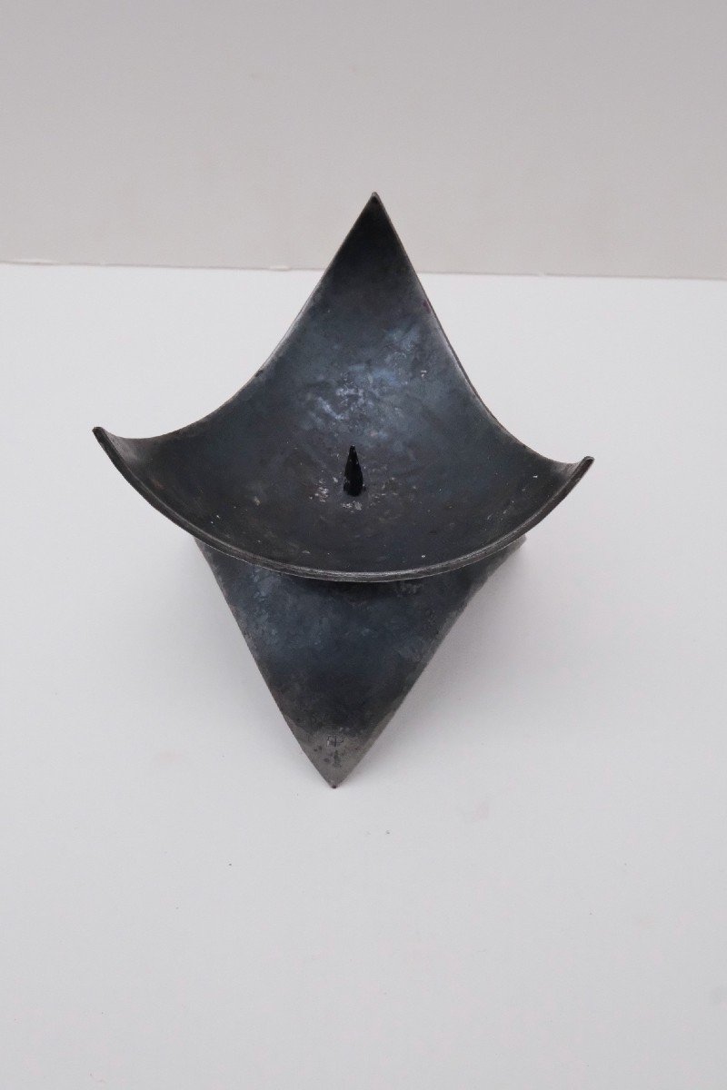 Signed Steel Candle Holder, 1970 -photo-3