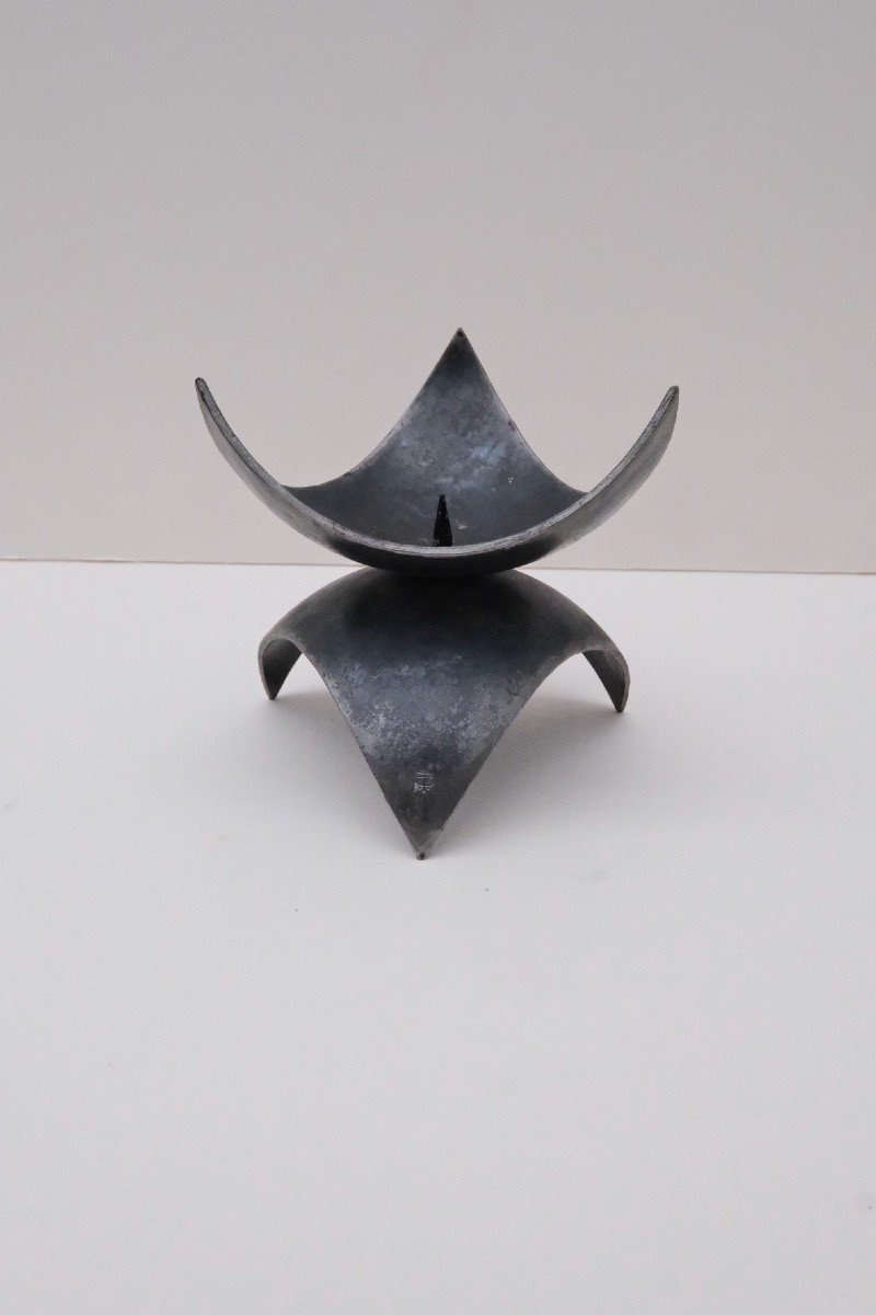 Signed Steel Candle Holder, 1970 