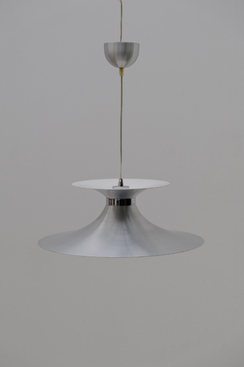 Lustre Scandinave De Markslöjd En Aluminium Et Opaline, Suède 1970  -photo-3