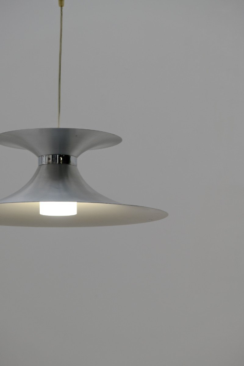 Scandinavian Chandelier By Markslöjd In Aluminum And Opaline, Sweden 1970  -photo-1