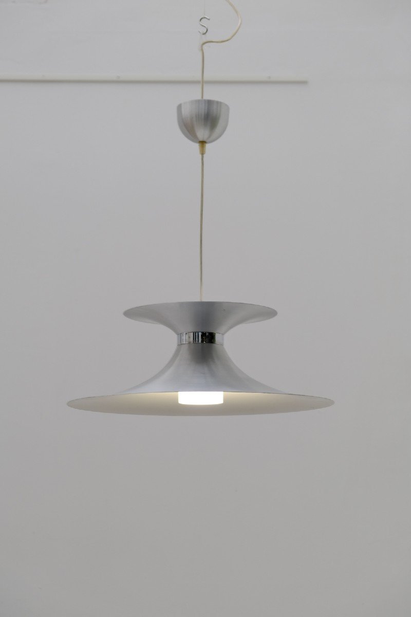 Lustre Scandinave De Markslöjd En Aluminium Et Opaline, Suède 1970  