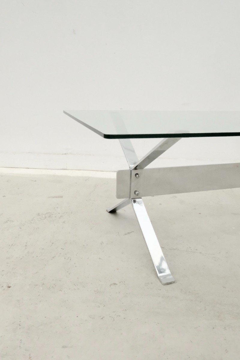 Table basse en chrome et verre, 1970  -photo-3