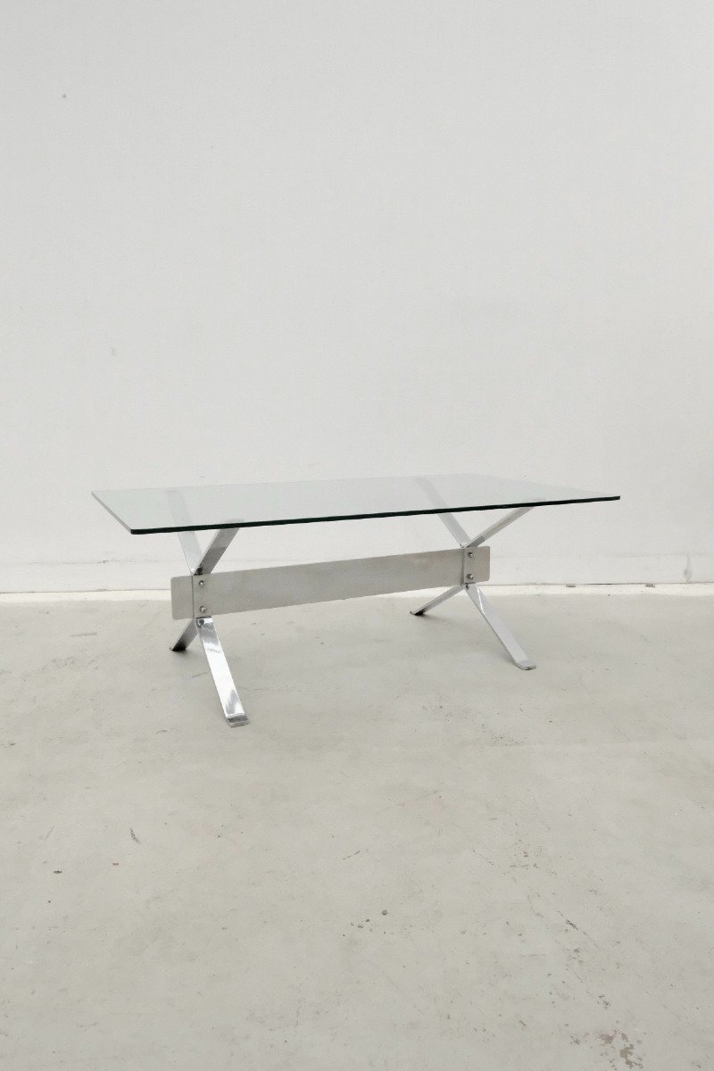 Table basse en chrome et verre, 1970  -photo-1