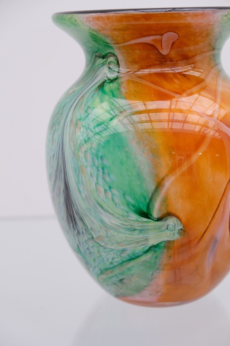 “silice Création” Vase By Jean Michel Operto In Blown Glass -photo-3