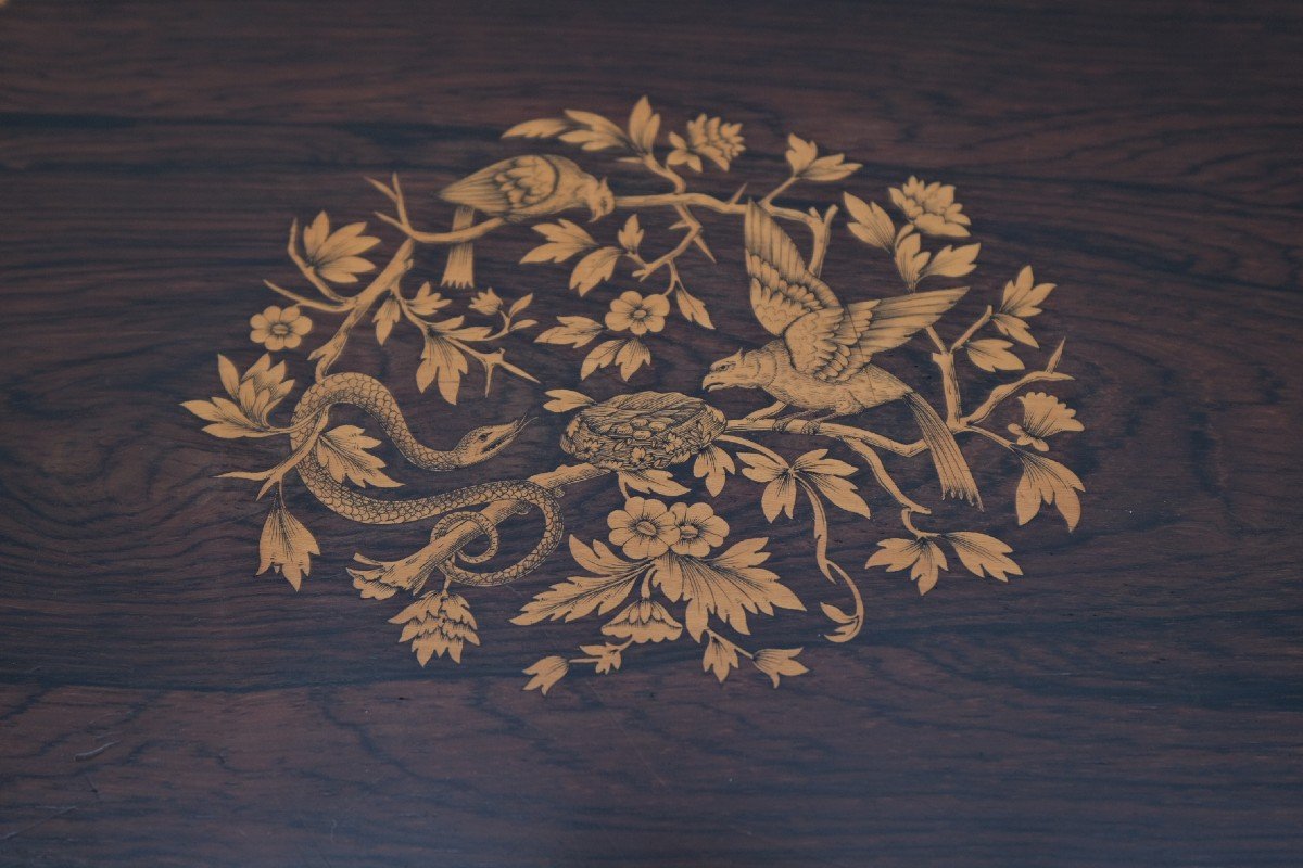 Charles X Writing Case In Marquetry Wood, Decorated With Plants And Birds, 19th Century-photo-4