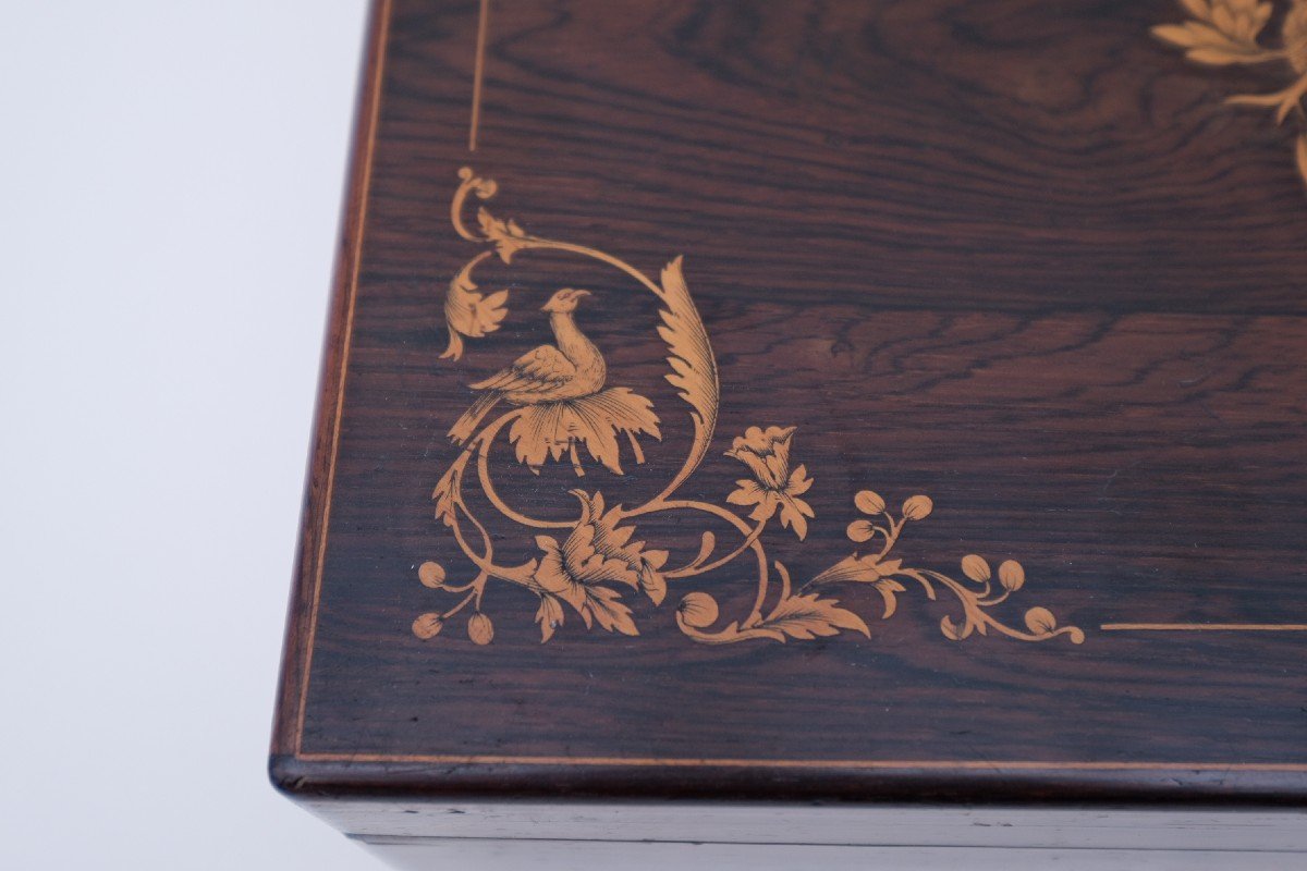 Charles X Writing Case In Marquetry Wood, Decorated With Plants And Birds, 19th Century-photo-2