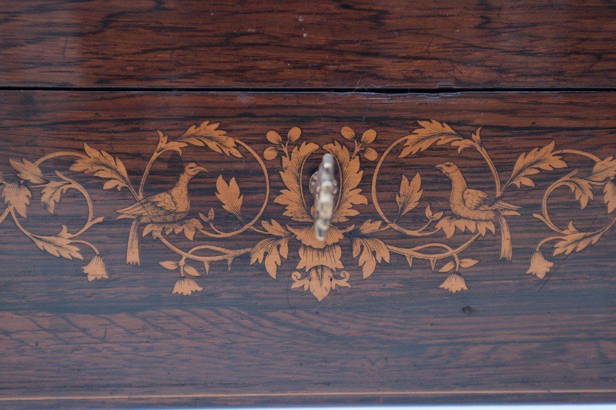 Charles X Writing Case In Marquetry Wood, Decorated With Plants And Birds, 19th Century-photo-3