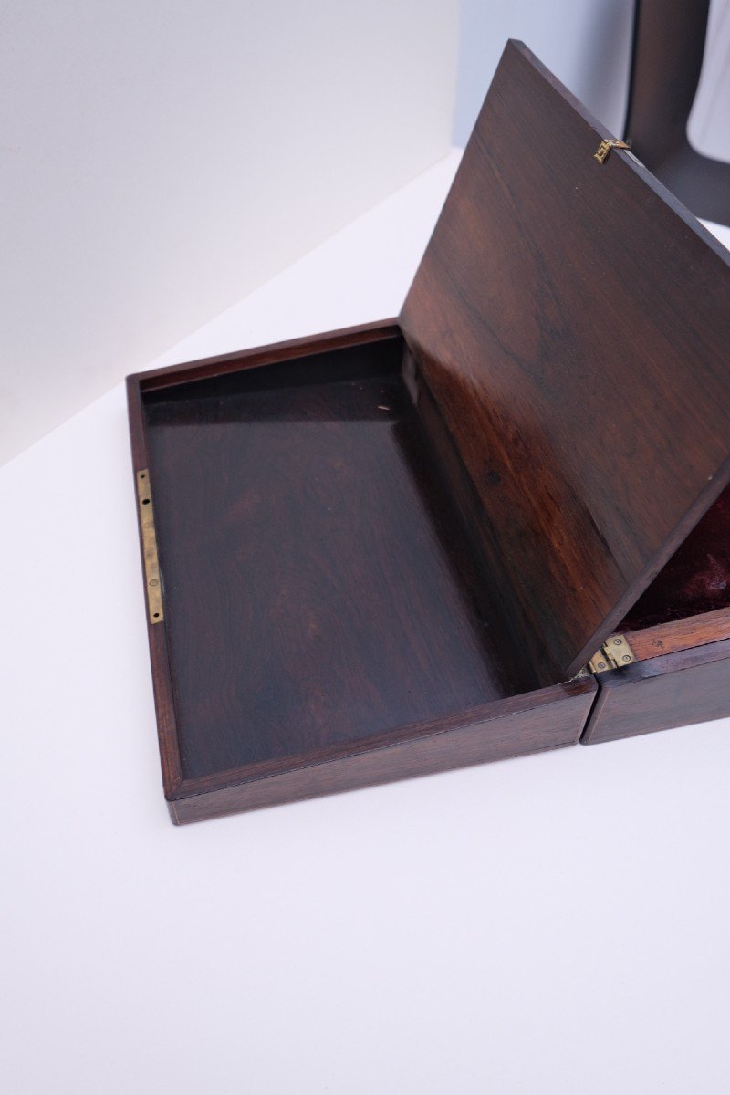 Charles X Writing Case In Marquetry Wood, Decorated With Plants And Birds, 19th Century-photo-8