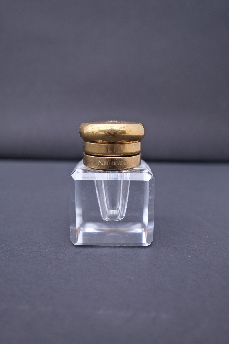 Montblanc Brass And Crystal Inkwell, France 1970  -photo-4