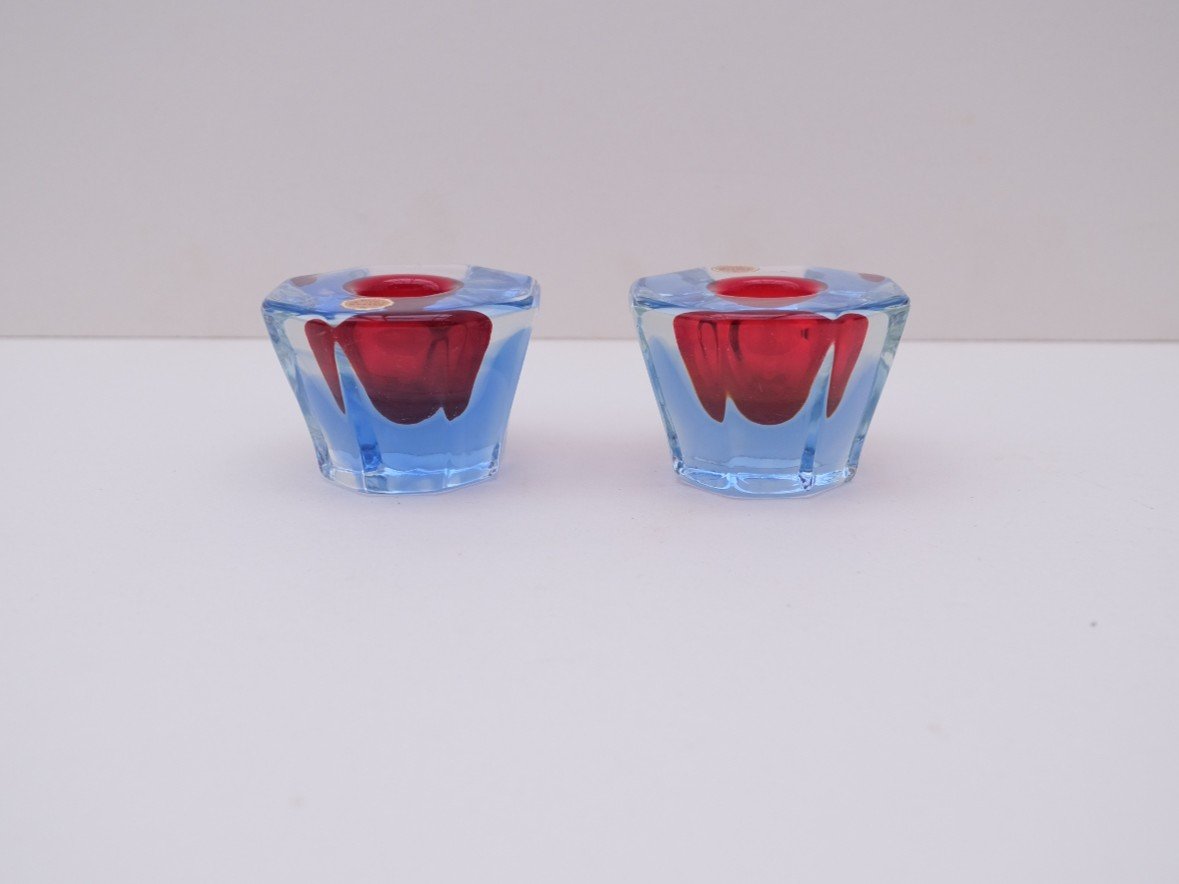 Pair Of Murano Sommerso Candlesticks, Italy 1970  