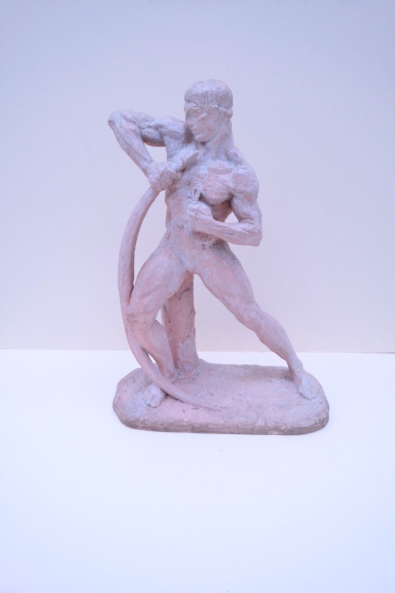 Art Deco "archer" Terracotta Sculpture By Henri Bargas, France 1930 