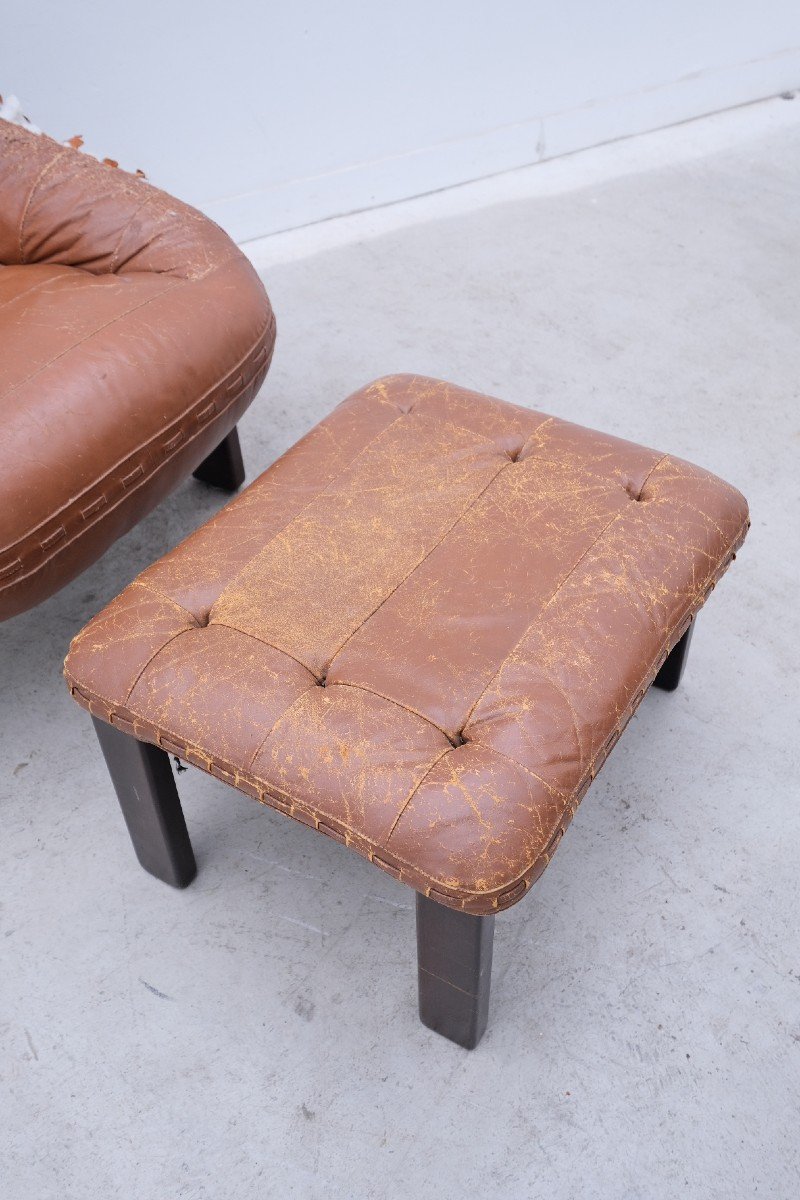 Armchair And Ottoman By Jean Gillon For Probel In Leather And Teak, Brazil 1970  -photo-3