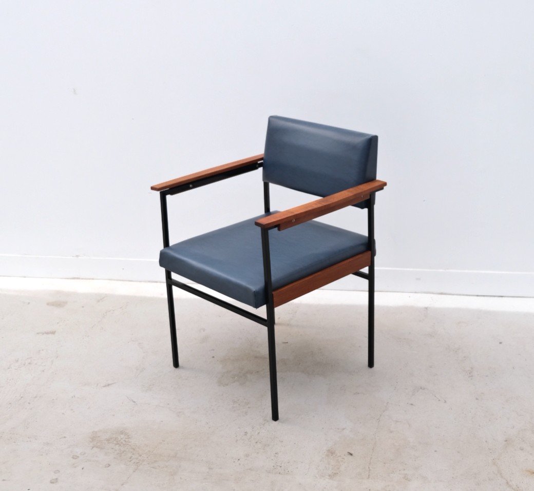 Metal, Teak And Leatherette Armchair, Germany 1960  