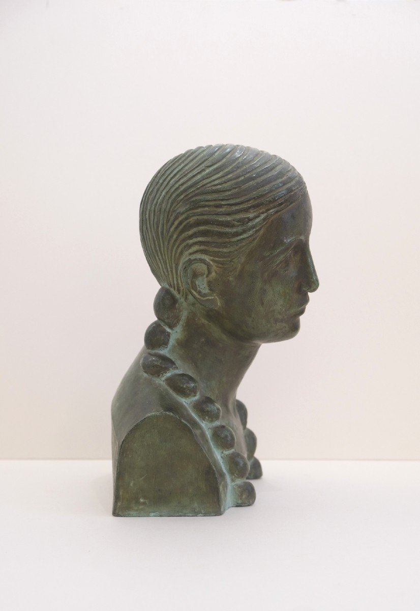 Art Deco Terracotta Bust Of A Woman By A Catalan Artist, Spain 1930 -photo-3