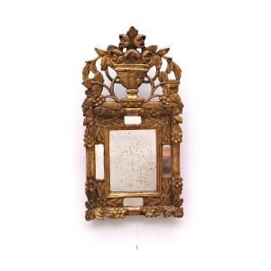 Regency Style Mirror With Glazing Beads In Carved And Gilded Wood, Early 19th Century  