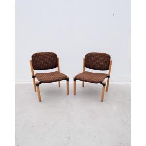 Pair Of Wood And Fabric Armchairs, 1970  