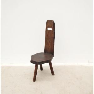 Brutalist Solid Wood Chair, 1960   