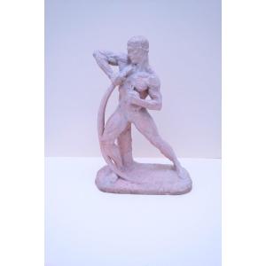 Sculpture Art-déco "archer" En Terre Cuite Par Henri Bargas, France 1930 