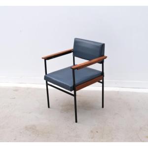 Metal, Teak And Leatherette Armchair, Germany 1960  