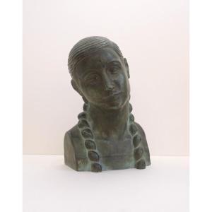 Art Deco Terracotta Bust Of A Woman By A Catalan Artist, Spain 1930 