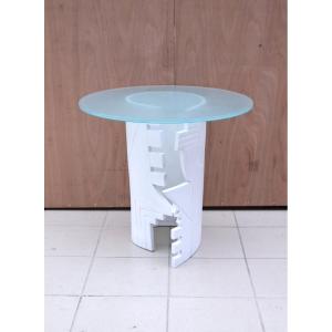 Table d'Appoint De Eglantine Moreau En Céramique Et Verre, France 1980  