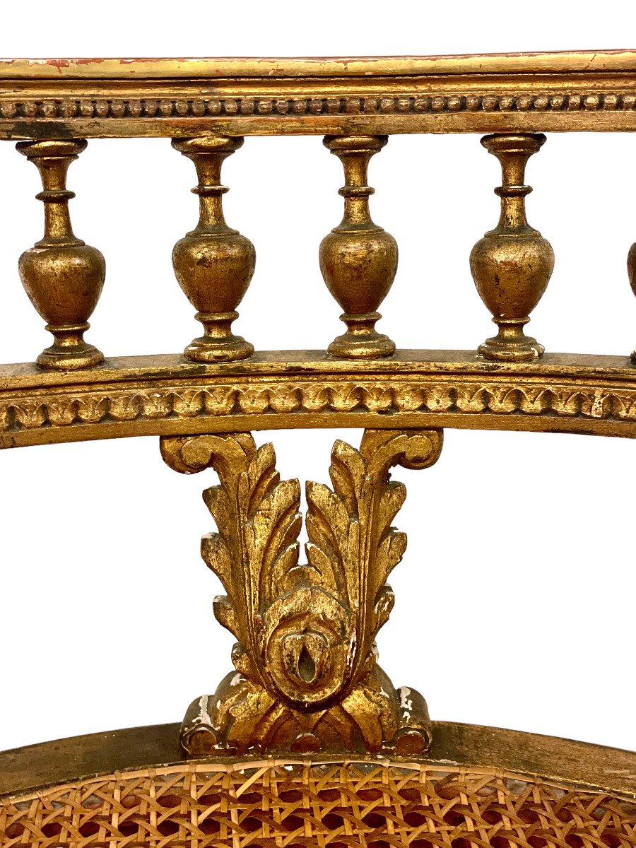 Pair Of Louis XVI Gilt Cane Vanity Chairs With Gondola Backrests, 19th Century-photo-3