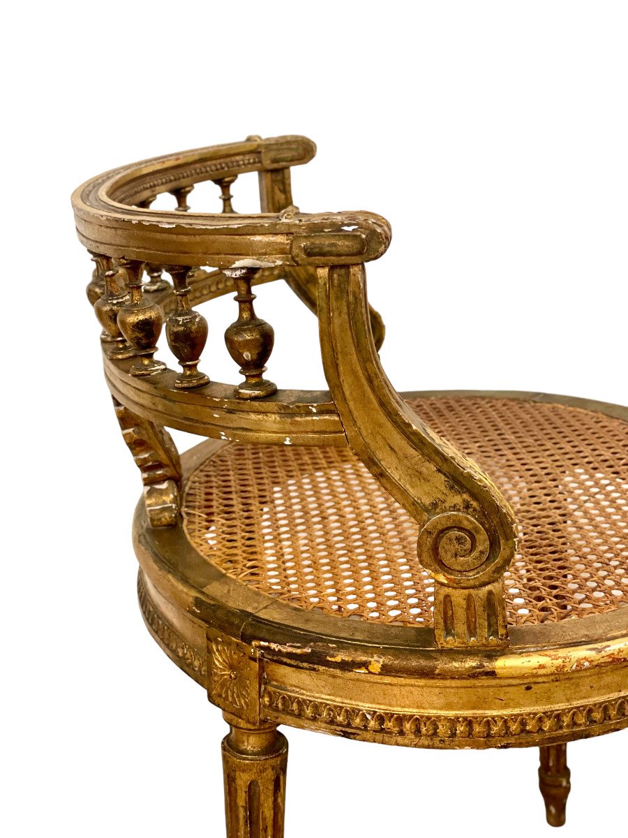 Pair Of Louis XVI Gilt Cane Vanity Chairs With Gondola Backrests, 19th Century-photo-2