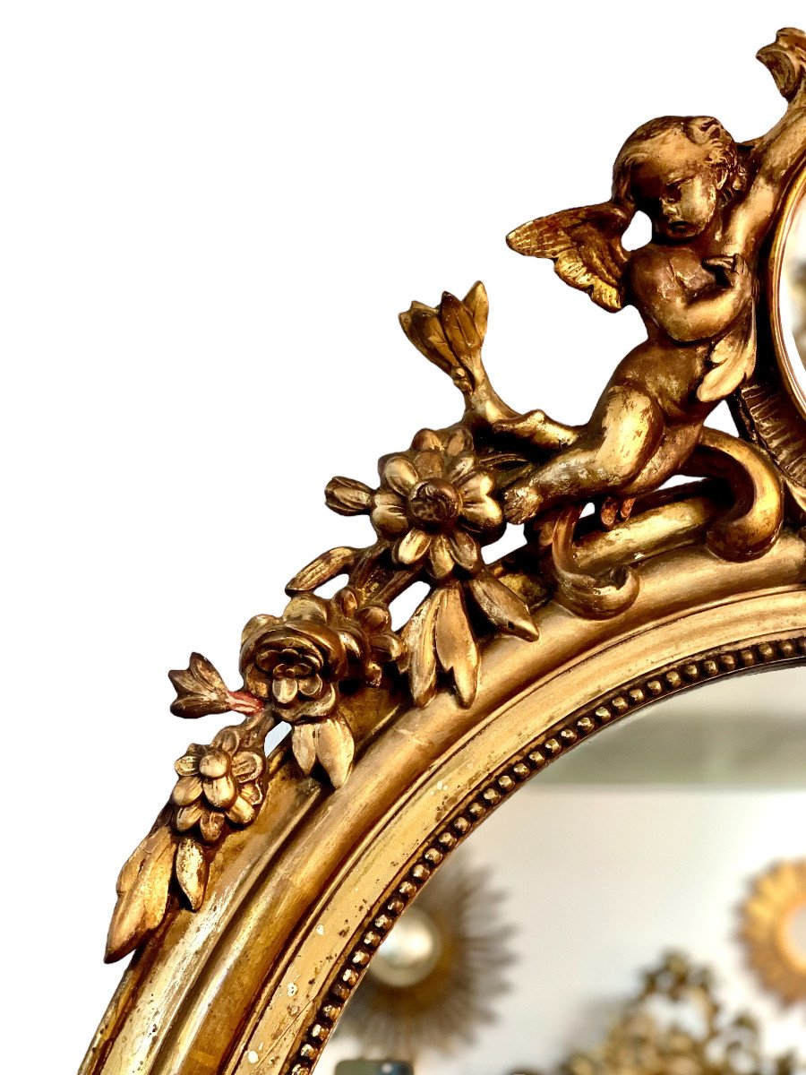 Oval Antique Giltwood Mirror With Cherubs-photo-6