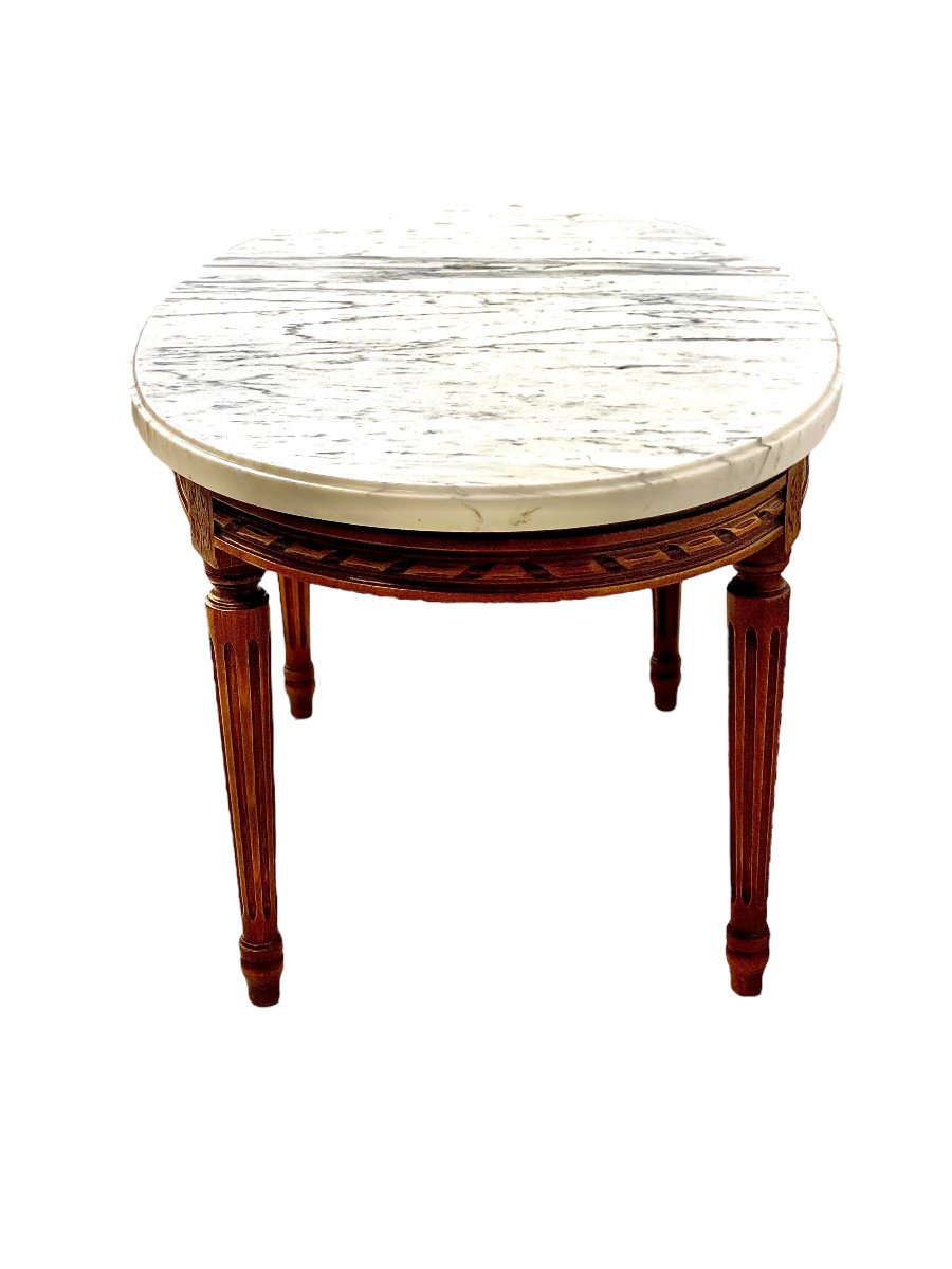 Louis XVI Style Marble Topped Oval Coffee Table-photo-2