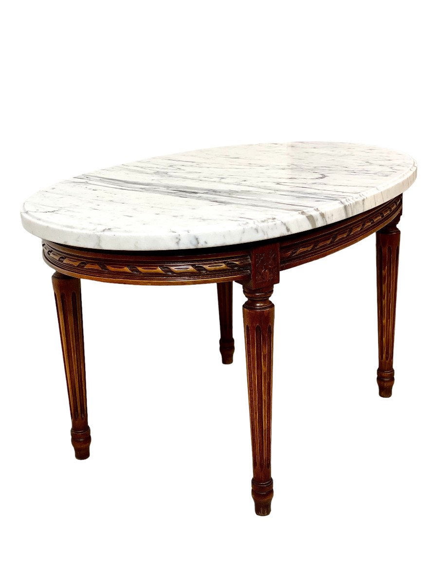 Louis XVI Style Marble Topped Oval Coffee Table