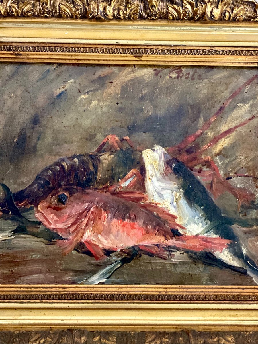 Oil On Canvas “still Life With Fish And Shellfish”-photo-1