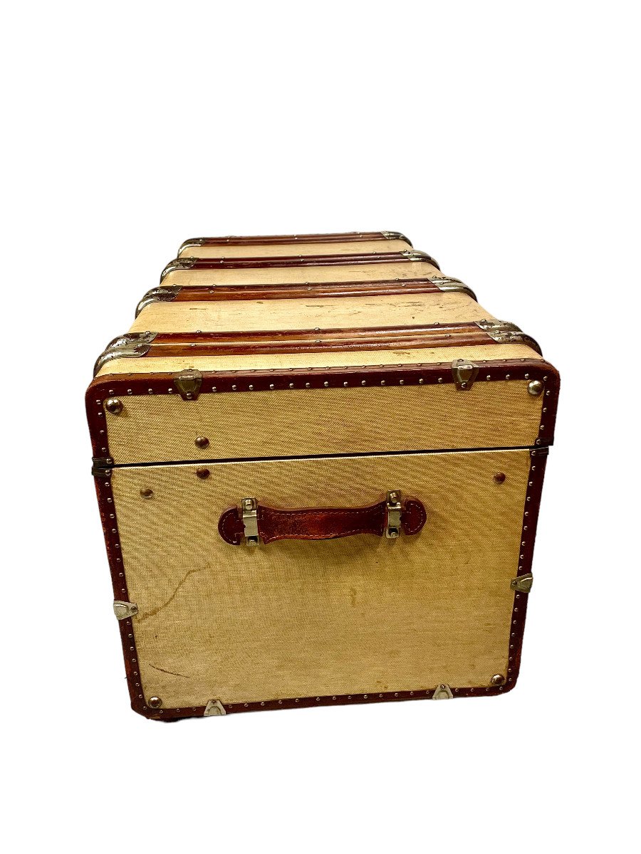 French Vintage Steamer Trunk In Canvas-covered Wood-photo-4