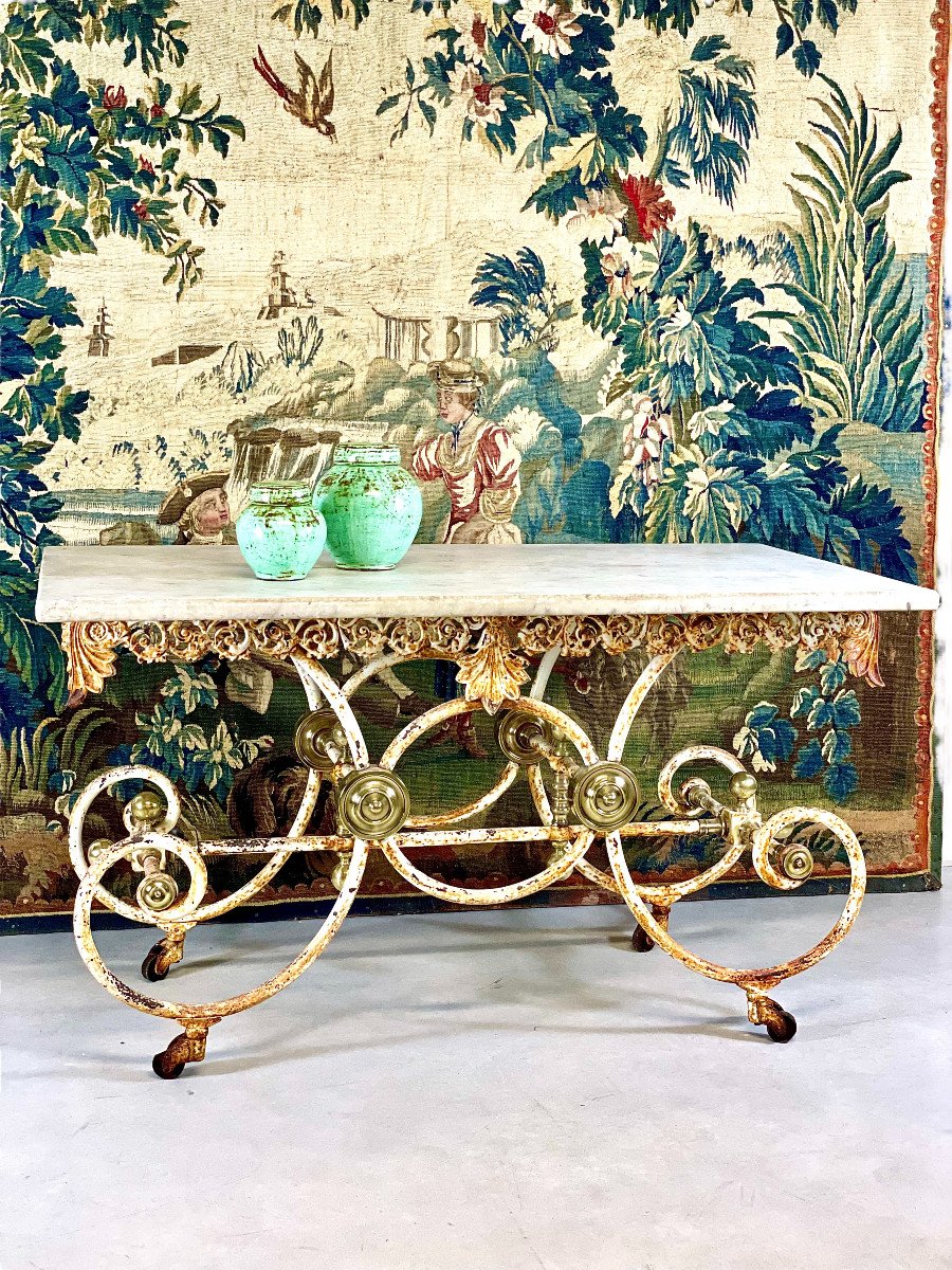 19th Century French Marble Top And Gilt Brass Pastry Or Butchers Display Table -photo-6