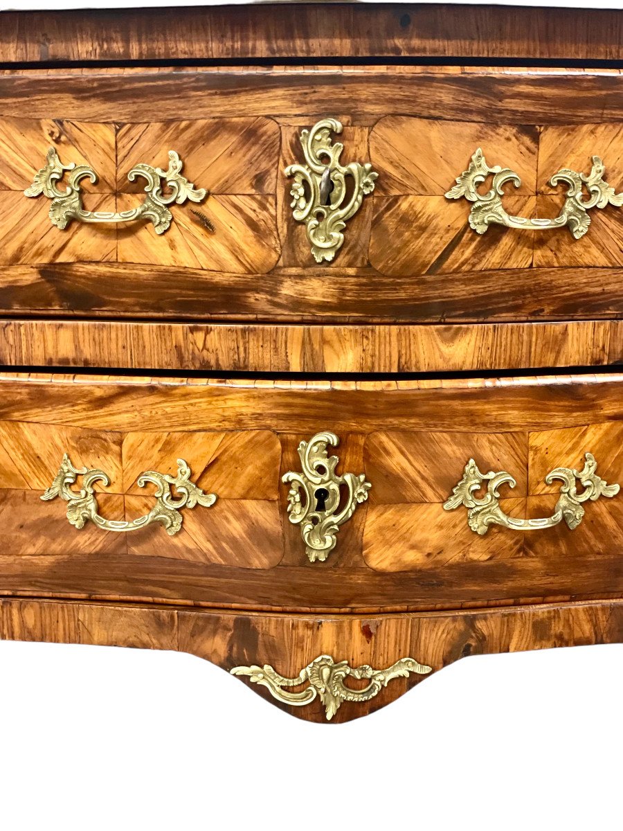 Petite Commode Louis XV en Marqueterie et Plateau Marbre-photo-1