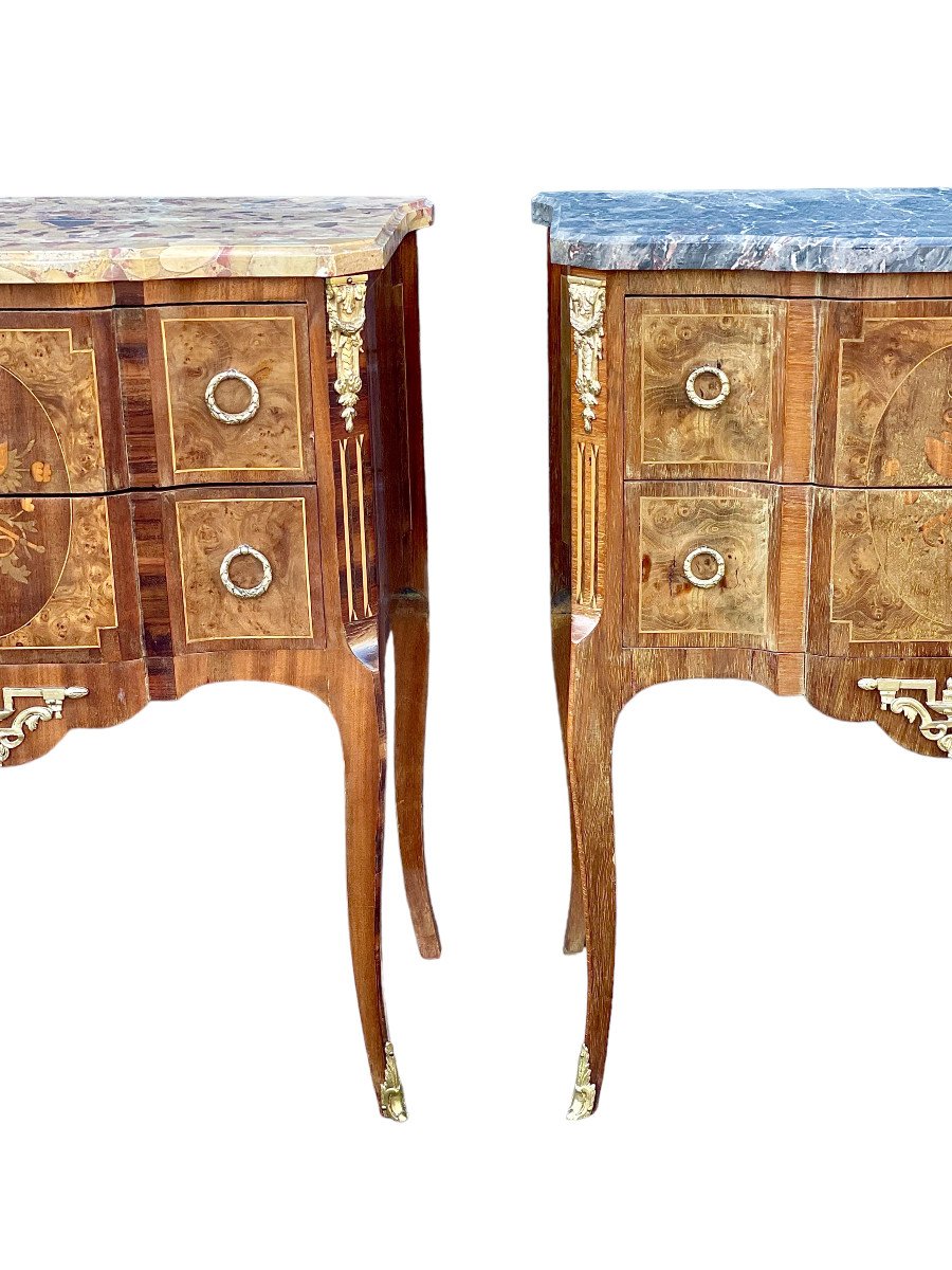 Paire Complémentaire de Commodes de Style Transition  avec Plateau en Marbre-photo-3