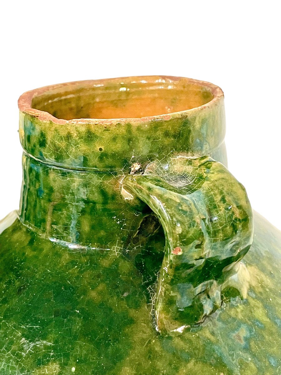 Emerald Green Half-glazed Terracotta Olive Oil Pot With Two Handles-photo-4