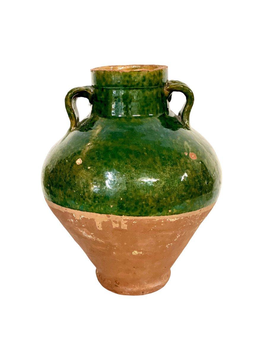 Emerald Green Half-glazed Terracotta Olive Oil Pot With Two Handles