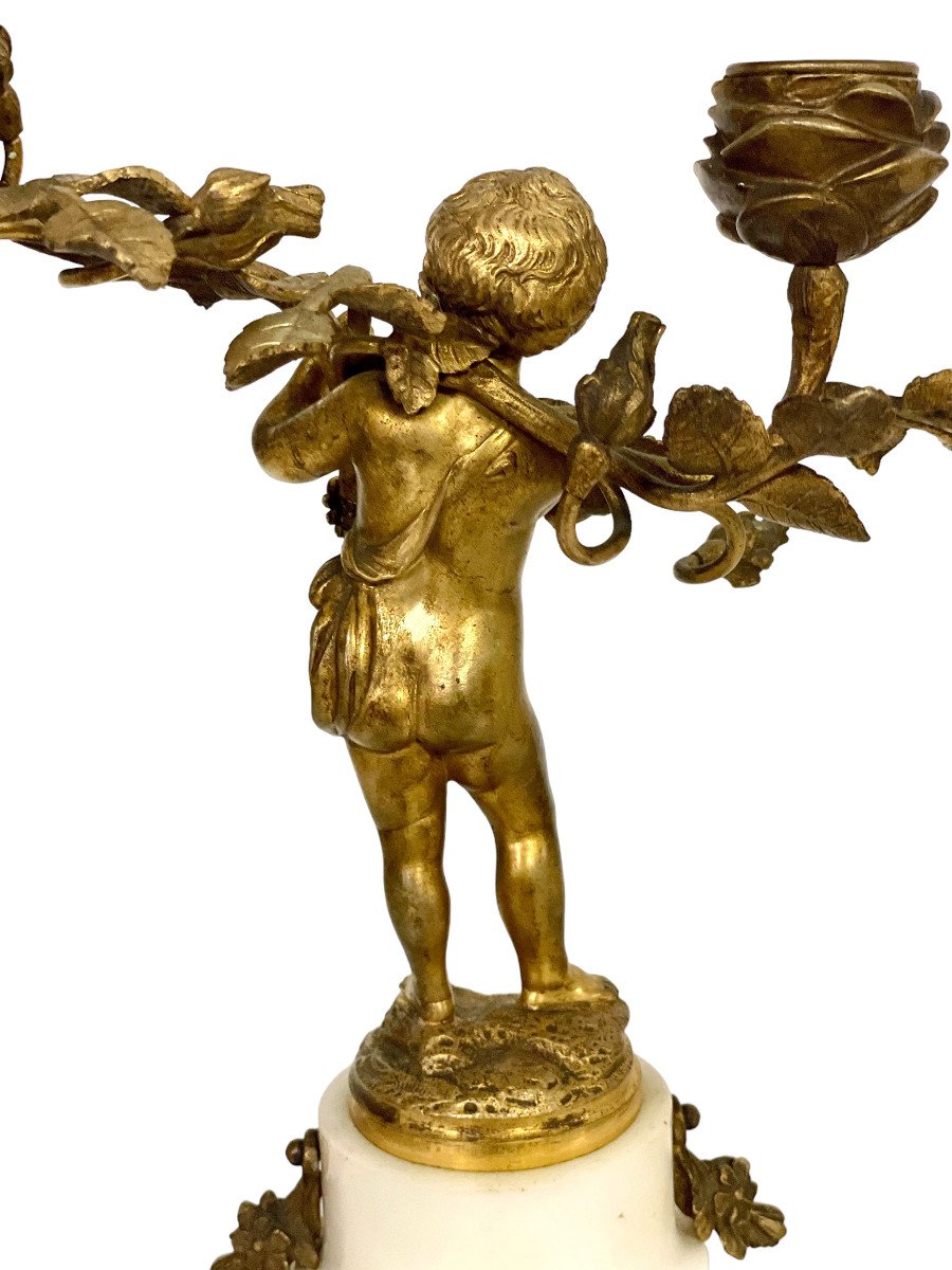 Pair Of 19th Century Gilt Bronze Candelabra With Cherubs-photo-4