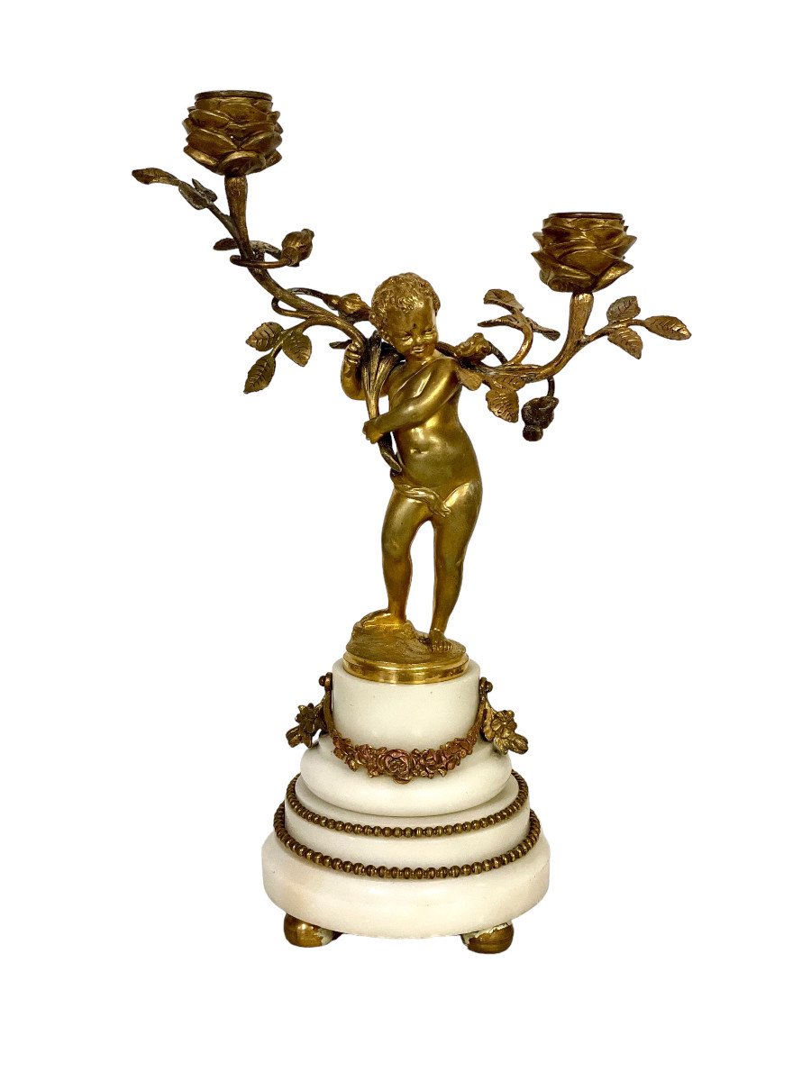 Pair Of 19th Century Gilt Bronze Candelabra With Cherubs-photo-4